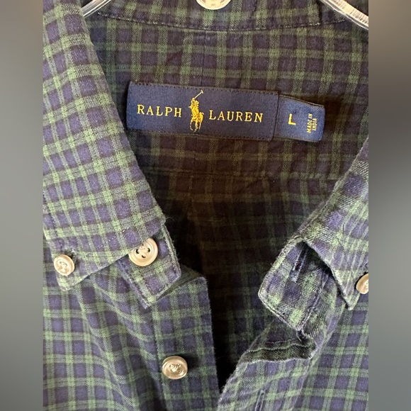 Ralph Lauren long sleeve, button down men’s shirt. Nice green/blue plaid. Large! - Picture 3 of 7